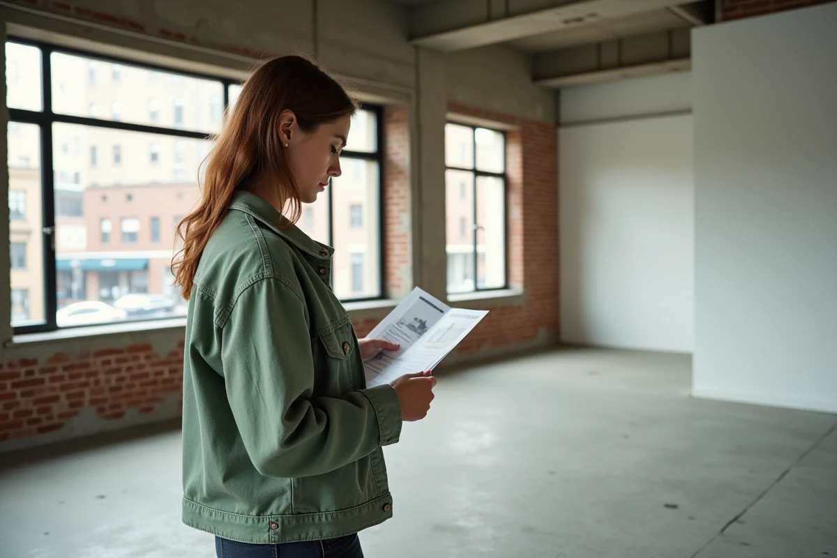 Joven mujer visitando un apartamento vacío en alquiler y evaluando el potencial de la propiedad inmobiliaria